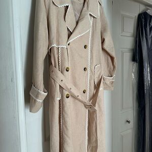 Avec Les Filles Beige Trench Coat with White Detailing